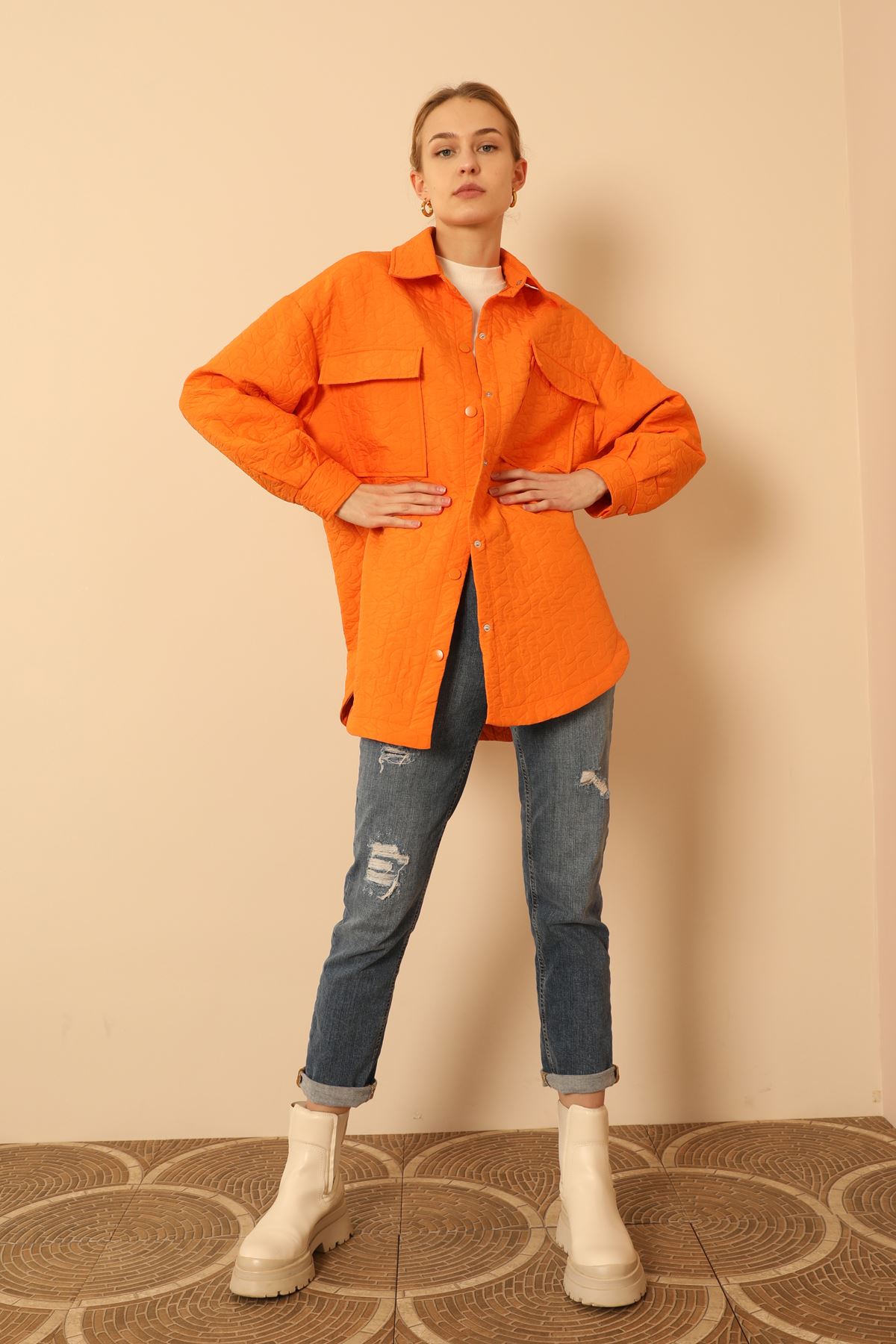 Jakar%20Kumaş%20Geometrik%20Desen%20Oversize%20Kadın%20Gömlek-Oranj