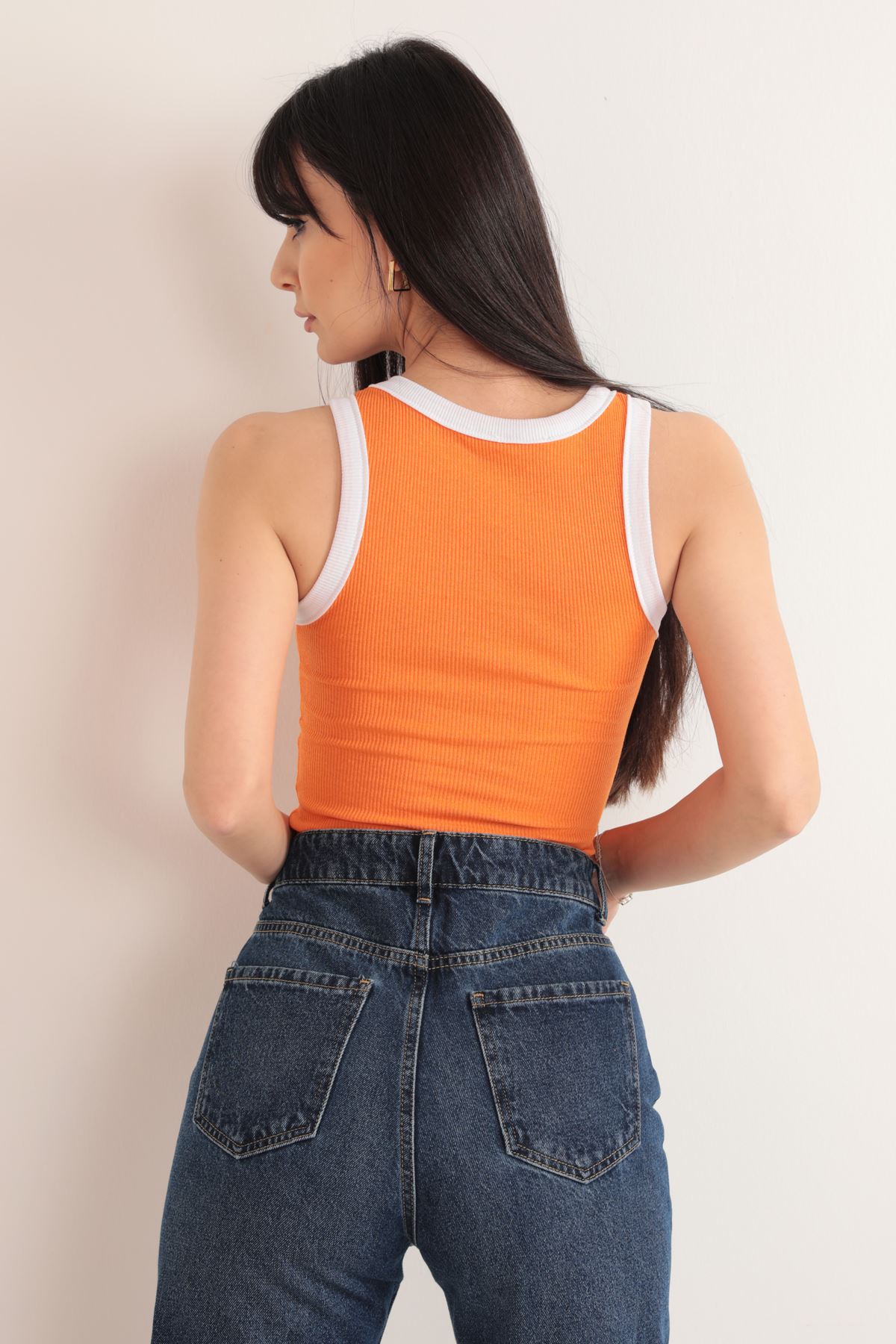 Kaşkorse%20Kumaş%20%20Halter%20Yaka%20Kadın%20Bluz-Oranj