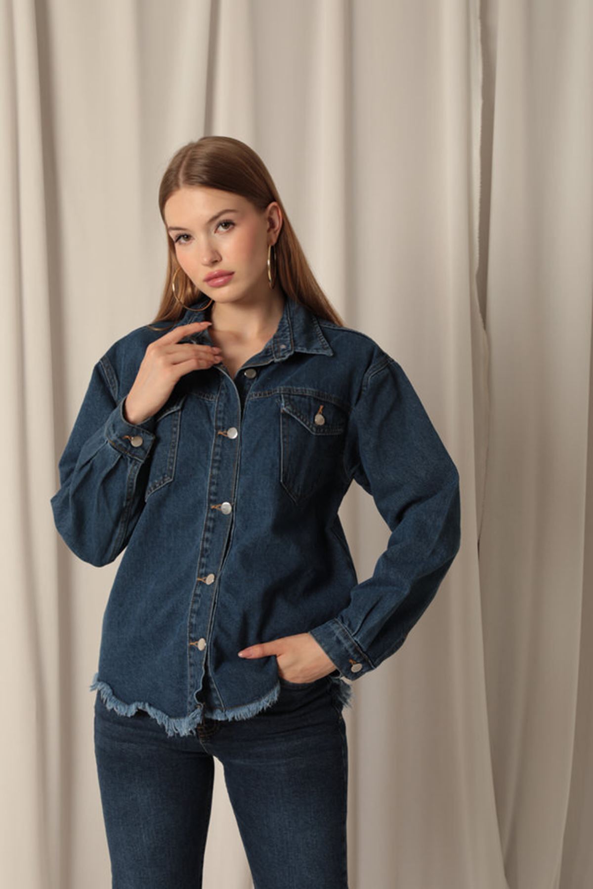 Denim%20Kumaş%20Cep%20Detay%20Püsküllü%20Kadın%20Mavi%20Kot%20Ceket