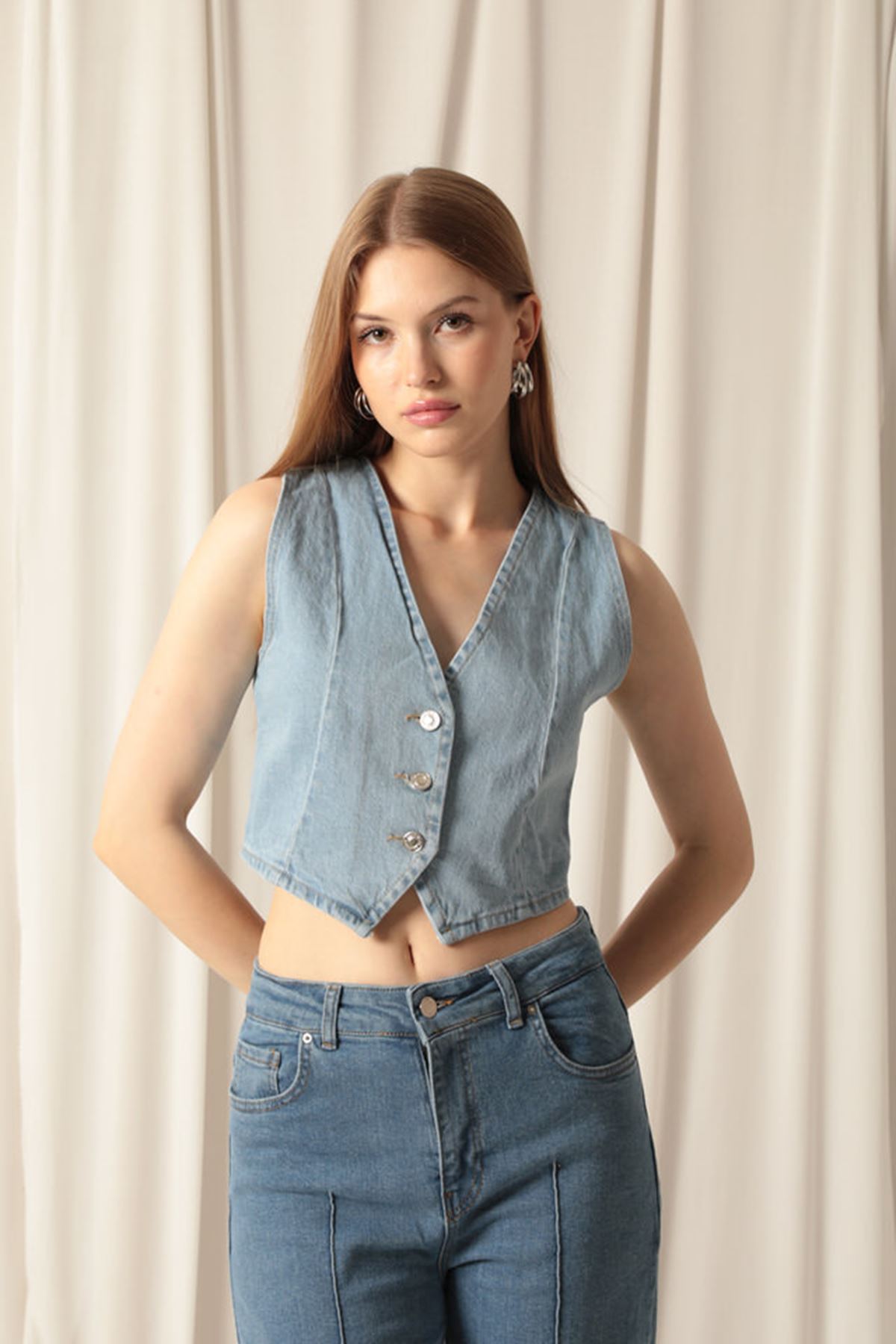 Denim%20Kumaş%20Kadın%20Mavi%20Kot%20Yelek