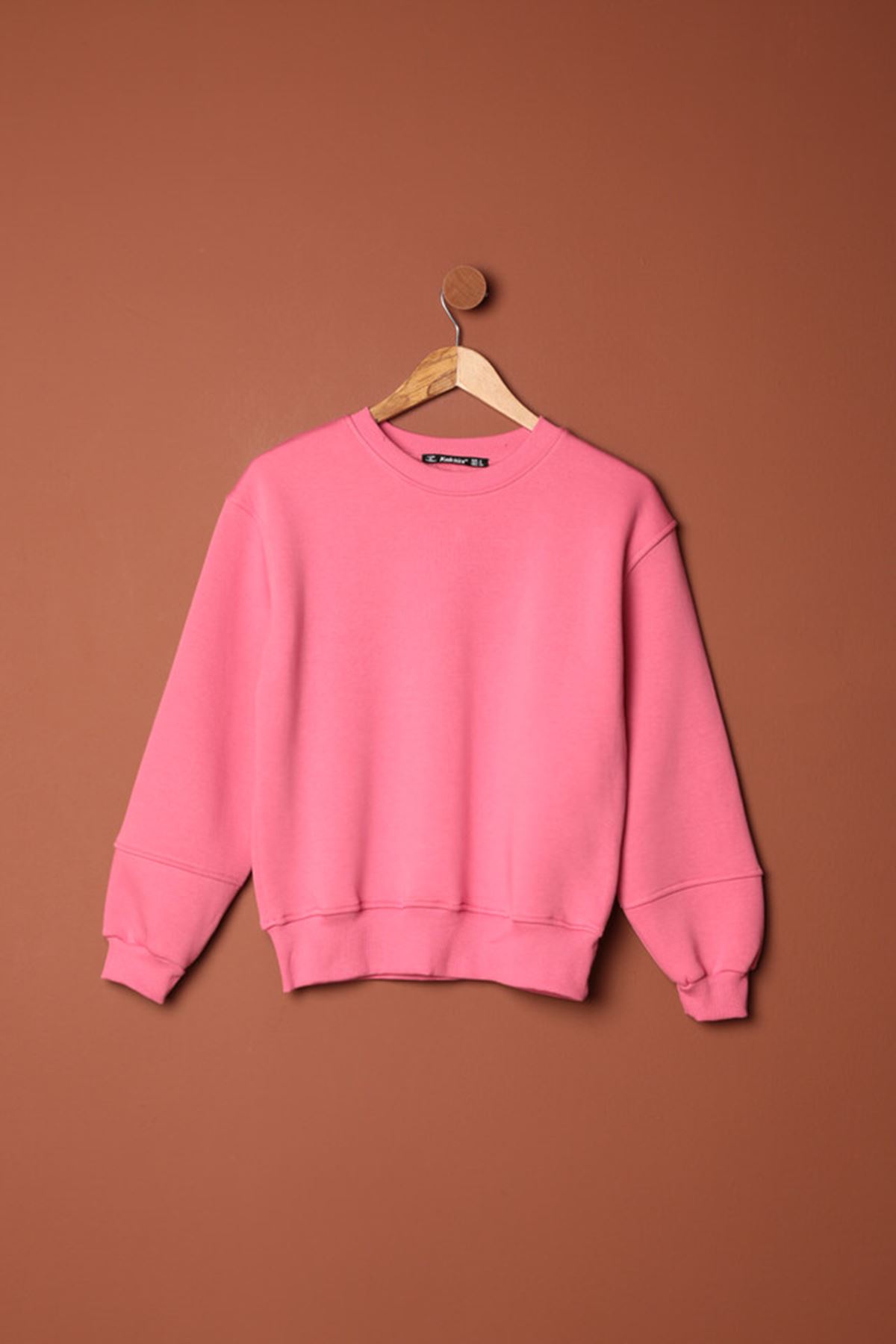 Üç%20İplik%20Kolu%20Çimalı%20Sıfır%20Yaka%20Kadın%20Pembe%20Sweat