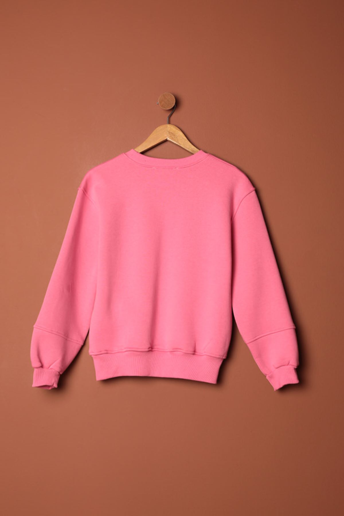 Üç%20İplik%20Kolu%20Çimalı%20Sıfır%20Yaka%20Kadın%20Pembe%20Sweat