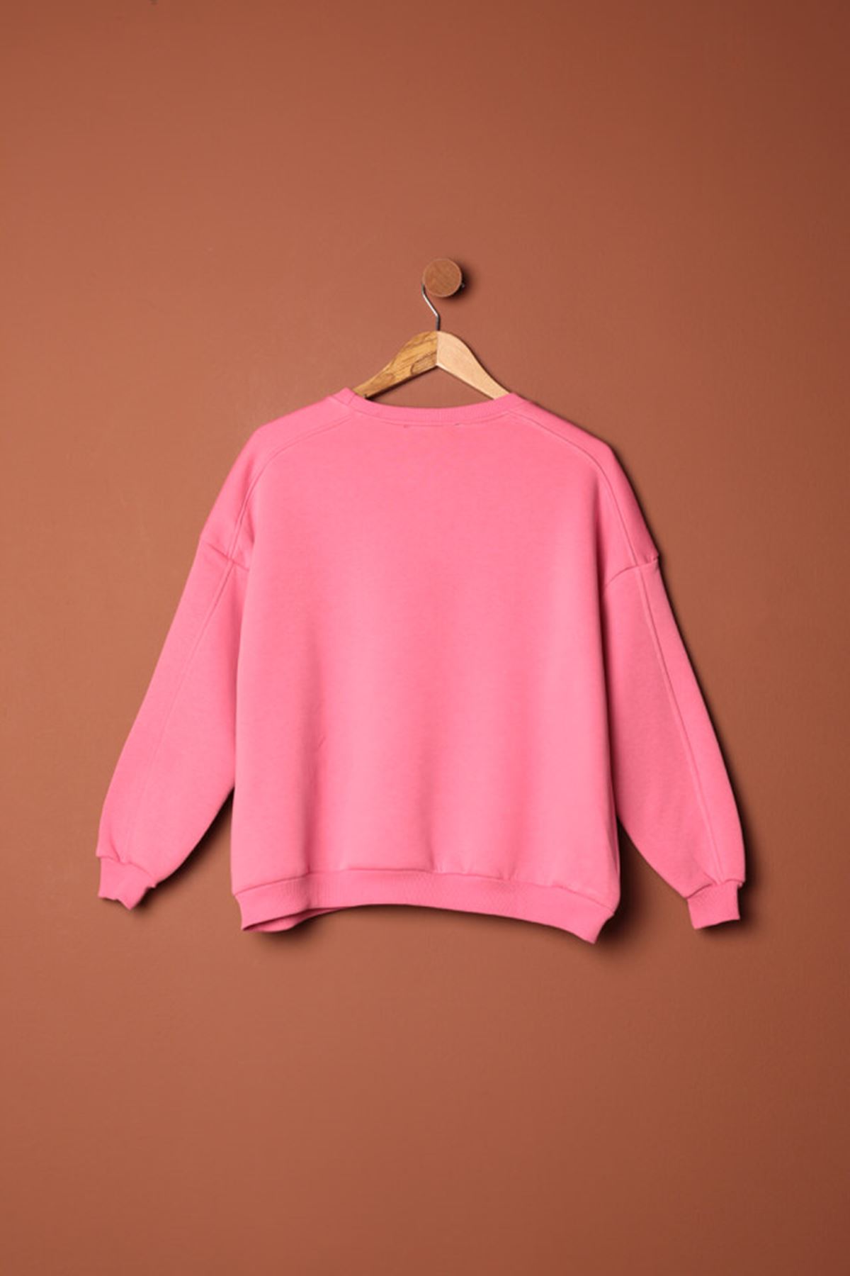 Üç%20İplik%20Sıfır%20Yaka%20Çimalı%20Kadın%20Pembe%20Sweat