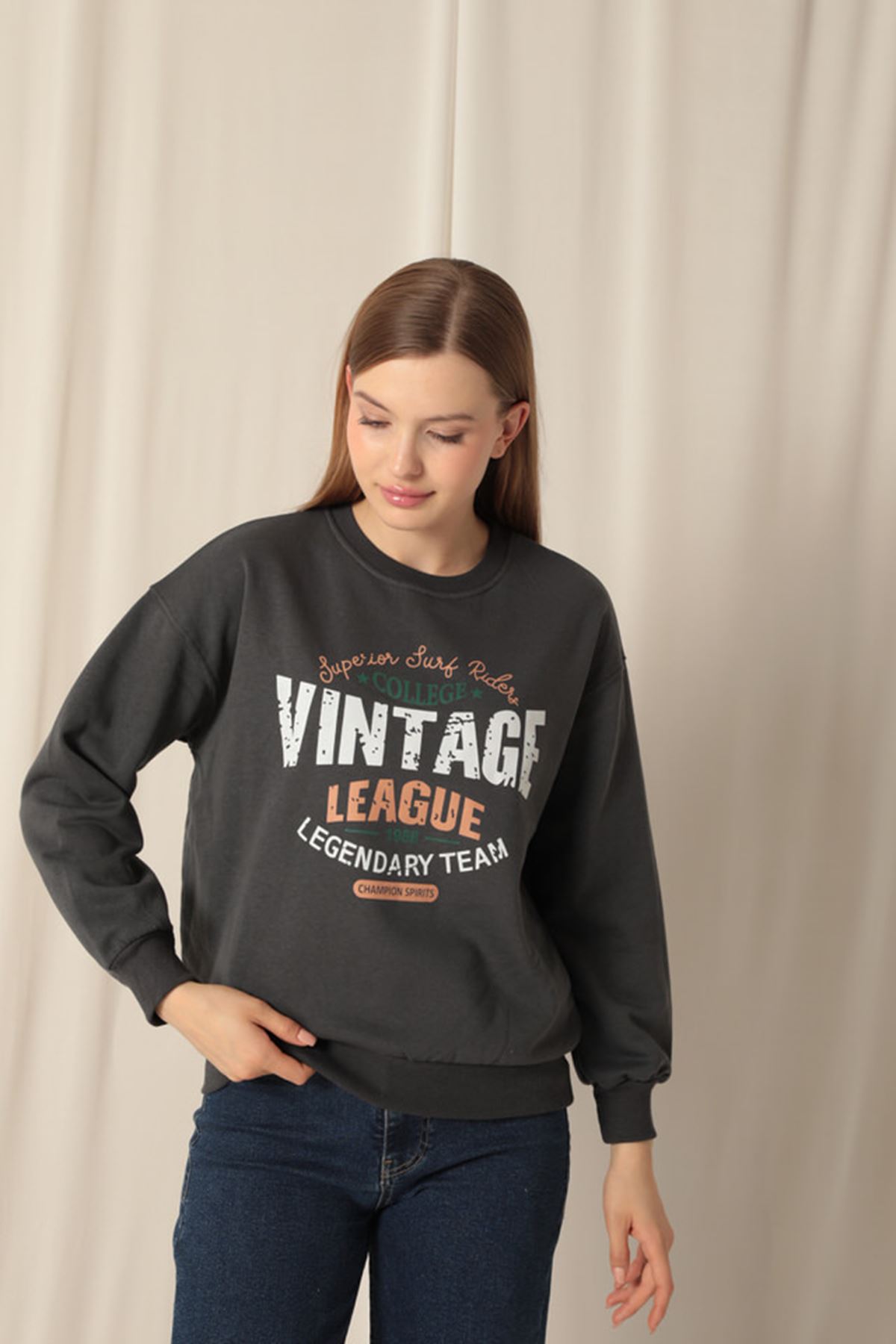 Üç%20İplik%20Vintage%20Baskılı%20Kadın%20Antrasit%20Sweat