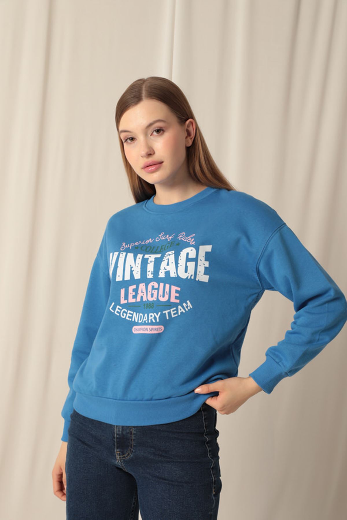 Üç%20İplik%20Kumaş%20Vintage%20Baskılı%20Kadın%20Mavi%20Sweat