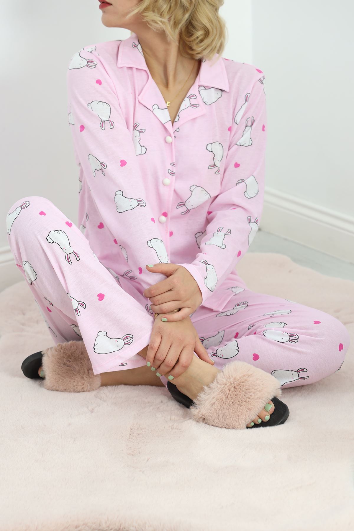 Önü%20Düğmeli%20Pijama%20Takımı%20Tozpembe%20-%20150.1287.