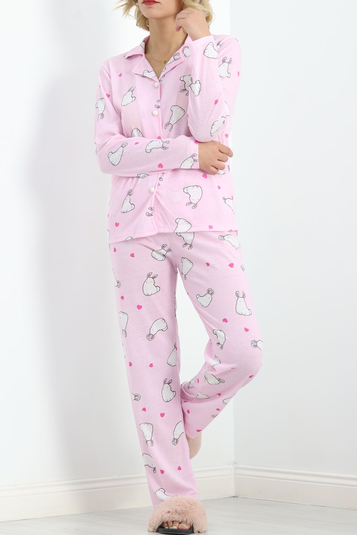 Önü%20Düğmeli%20Pijama%20Takımı%20Tozpembe%20-%20150.1287.