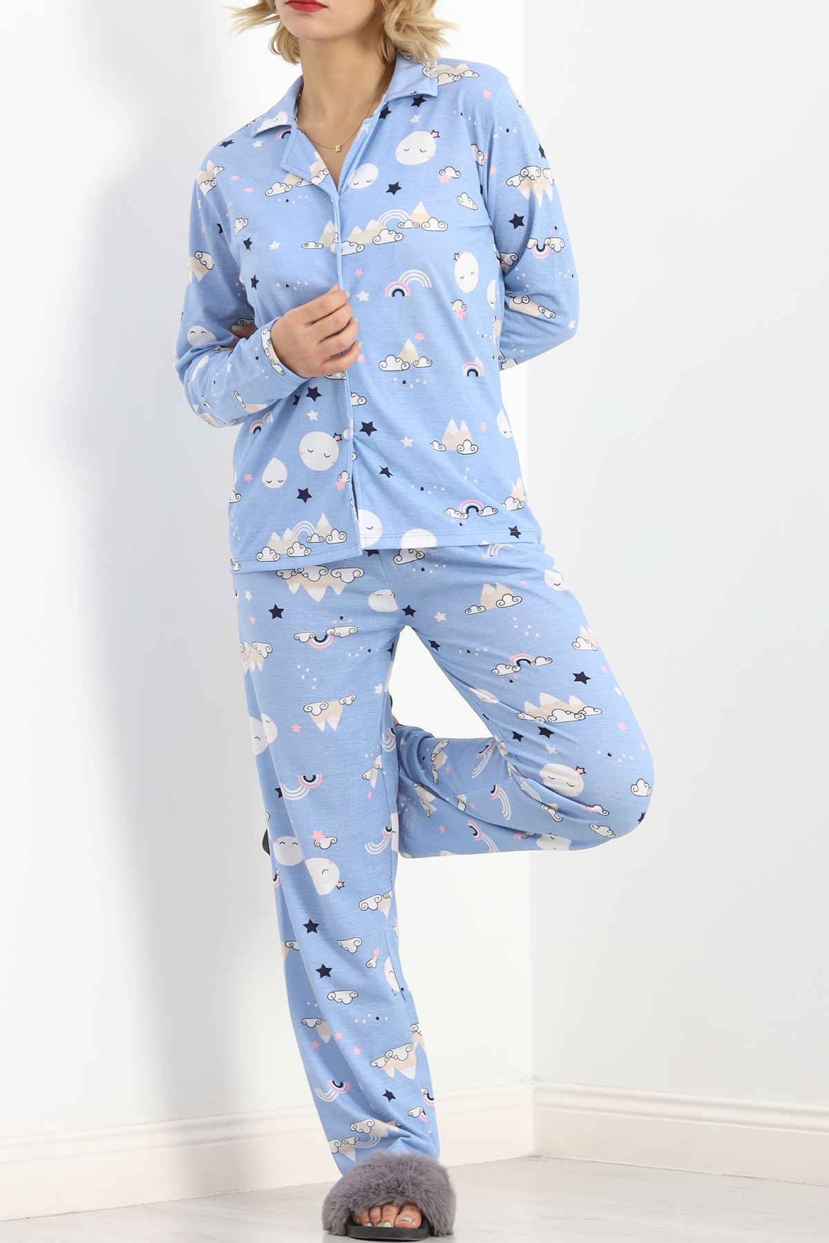 Önü%20Düğmeli%20Pijama%20Takımı%20Mavibulut%20-%20150.1287.