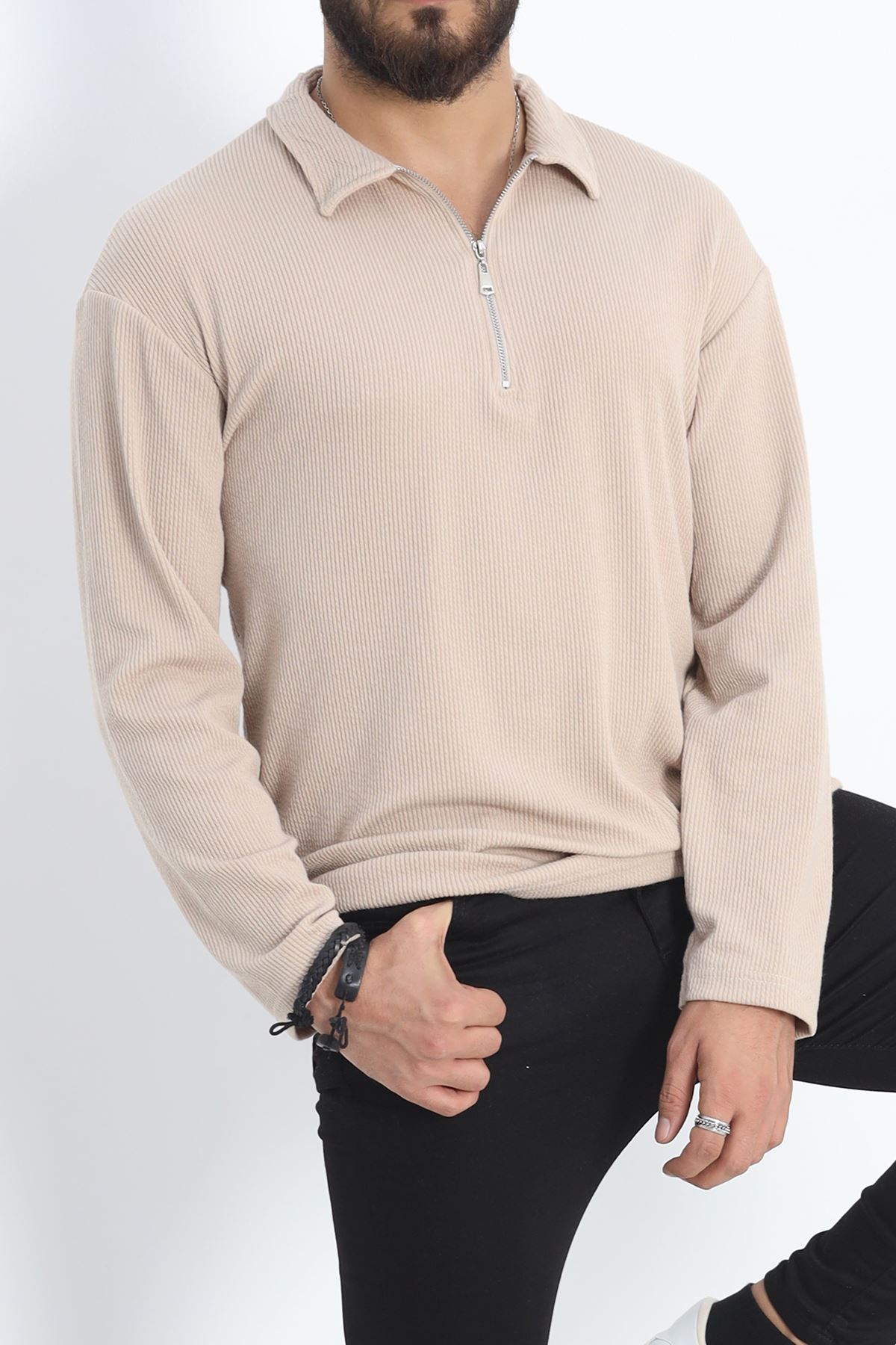 Polo%20Yaka%20Fermuarlı%20Erkek%20Sweatshirt%20Taş%20-%2020128.1874.