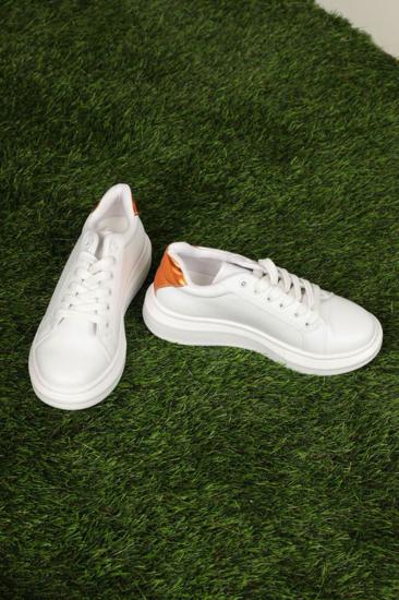 Kadın Sneakers Spor Ayakkabı-BEYAZ-ORANJ