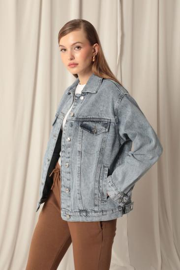 Denim Kumaş Oversize  Kadın Mavi Kot Ceket