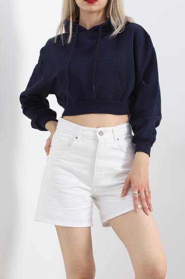 Şardonlu Owersize Crop Sweat Lacivert - 21391.200.