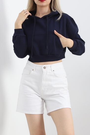 Şardonlu Owersize Crop Sweat Lacivert - 21391.200.