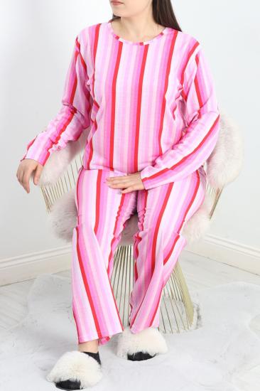 Bisiklet Yaka Battal Pijama Takımı Kırmızıpembe - 776.1287.