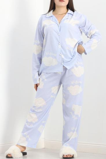 Baskılı Battal Pijama Takımı Açıkmavi - 778.1287.